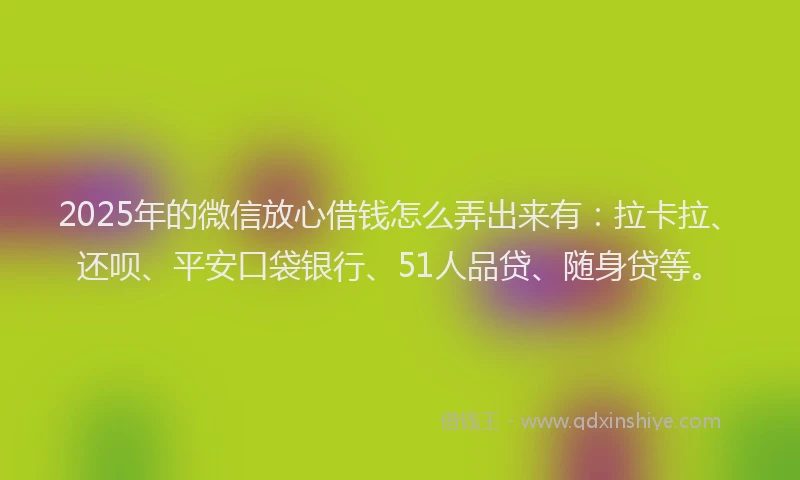 2025年的微信放心借钱怎么弄出来有：拉卡拉、还呗、平安口袋银行、51人品贷、随身贷等。