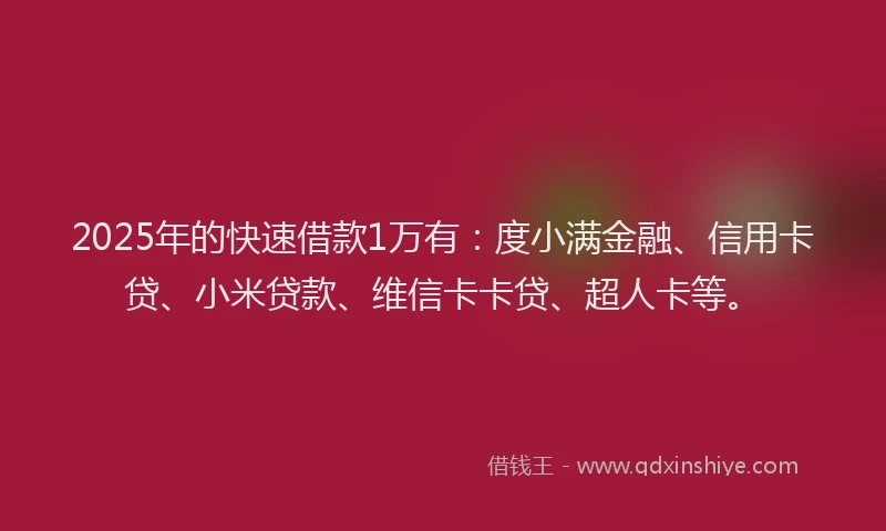 2025年的快速借款1万有：度小满金融、信用卡贷、小米贷款、维信卡卡贷、超人卡等。