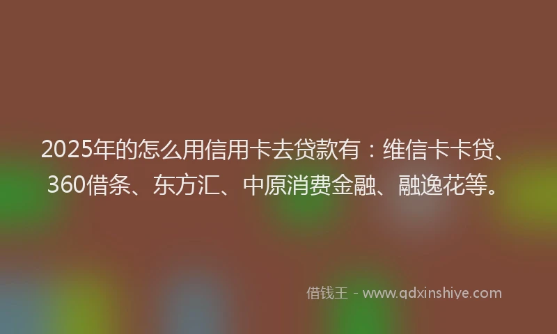 2025年的怎么用信用卡去贷款有：维信卡卡贷、360借条、东方汇、中原消费金融、融逸花等。