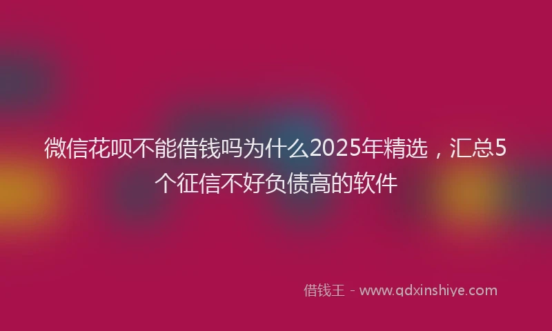 微信花呗不能借钱吗为什么2025年精选，汇总5个征信不好负债高的软件