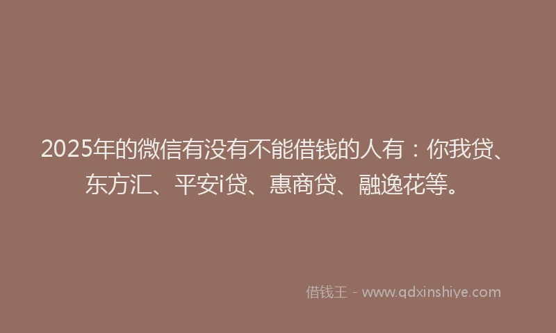 2025年的微信有没有不能借钱的人有：你我贷、东方汇、平安i贷、惠商贷、融逸花等。