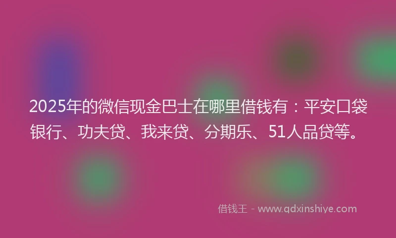 2025年的微信现金巴士在哪里借钱有：平安口袋银行、功夫贷、我来贷、分期乐、51人品贷等。