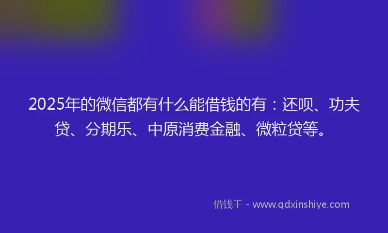 2025年的微信都有什么能借钱的有：还呗、功夫贷、分期乐、中原消费金融、微粒贷等。