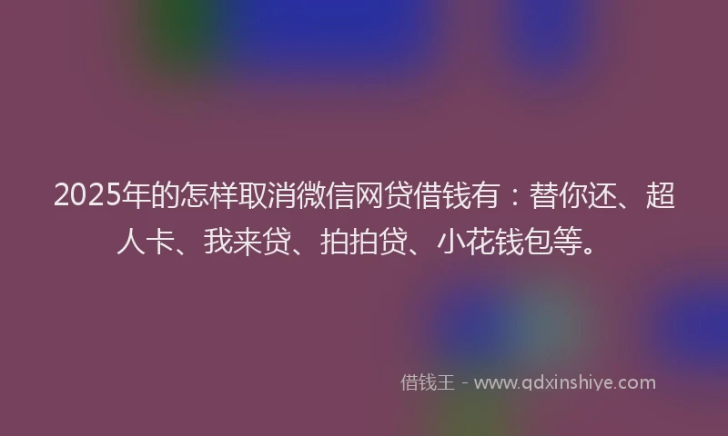 2025年的怎样取消微信网贷借钱有：替你还、超人卡、我来贷、拍拍贷、小花钱包等。