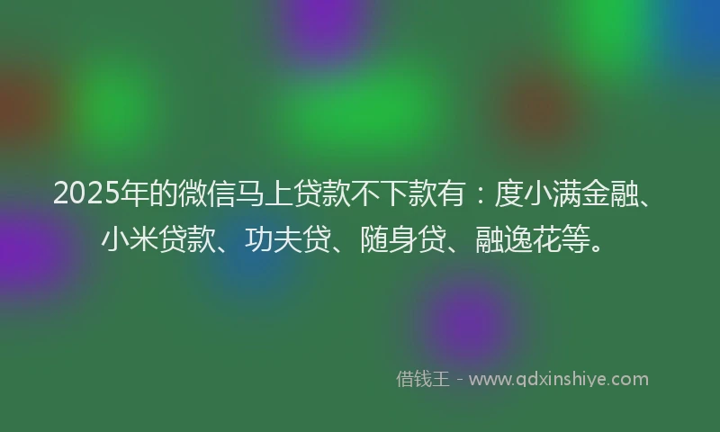 2025年的微信马上贷款不下款有：度小满金融、小米贷款、功夫贷、随身贷、融逸花等。