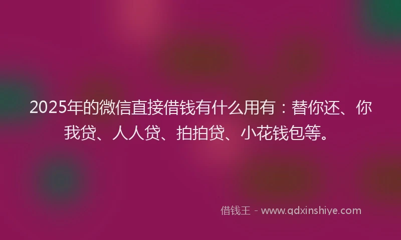 2025年的微信直接借钱有什么用有：替你还、你我贷、人人贷、拍拍贷、小花钱包等。