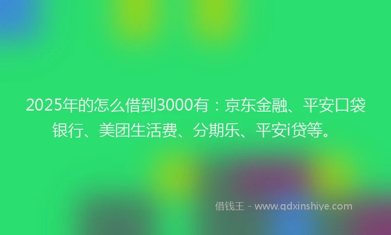 2025年的怎么借到3000有：京东金融、平安口袋银行、美团生活费、分期乐、平安i贷等。