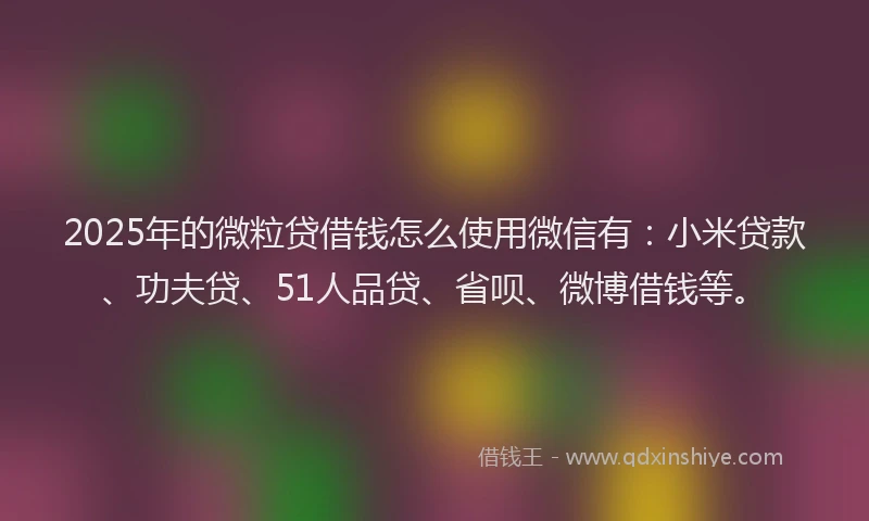 2025年的微粒贷借钱怎么使用微信有：小米贷款、功夫贷、51人品贷、省呗、微博借钱等。