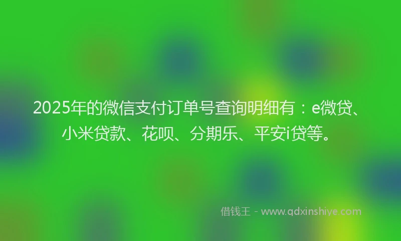 2025年的微信支付订单号查询明细有：e微贷、小米贷款、花呗、分期乐、平安i贷等。