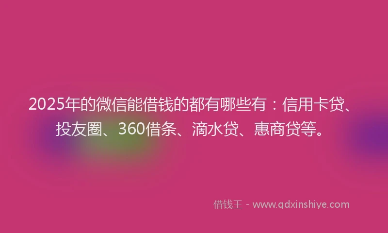 2025年的微信能借钱的都有哪些有：信用卡贷、投友圈、360借条、滴水贷、惠商贷等。