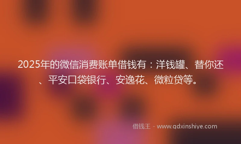 2025年的微信消费账单借钱有：洋钱罐、替你还、平安口袋银行、安逸花、微粒贷等。