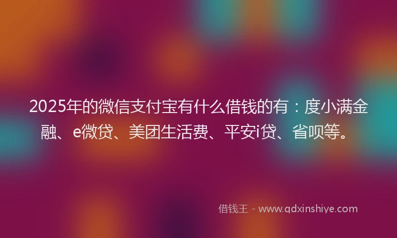 2025年的微信支付宝有什么借钱的有：度小满金融、e微贷、美团生活费、平安i贷、省呗等。