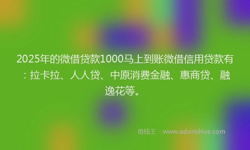 2025年的微借贷款1000马上到账微借信用贷款有：拉卡拉、人人贷、中原消费金融、惠商贷、融逸花等。