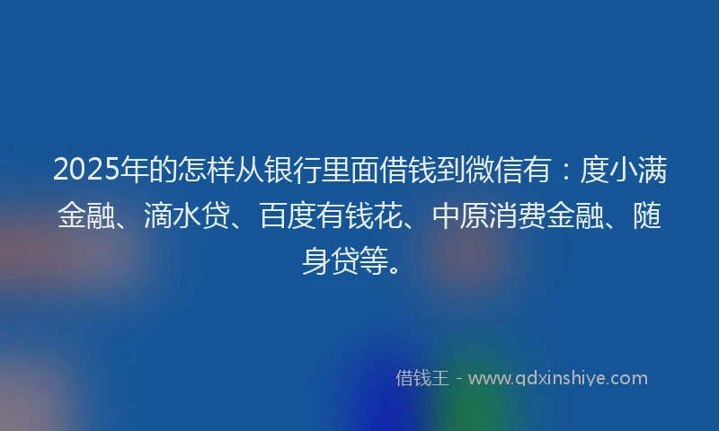 2025年的怎样从银行里面借钱到微信有：度小满金融、滴水贷、百度有钱花、中原消费金融、随身贷等。