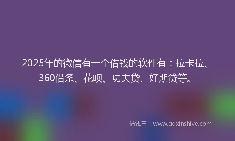 2025年的微信有一个借钱的软件有：拉卡拉、360借条、花呗、功夫贷、好期贷等。