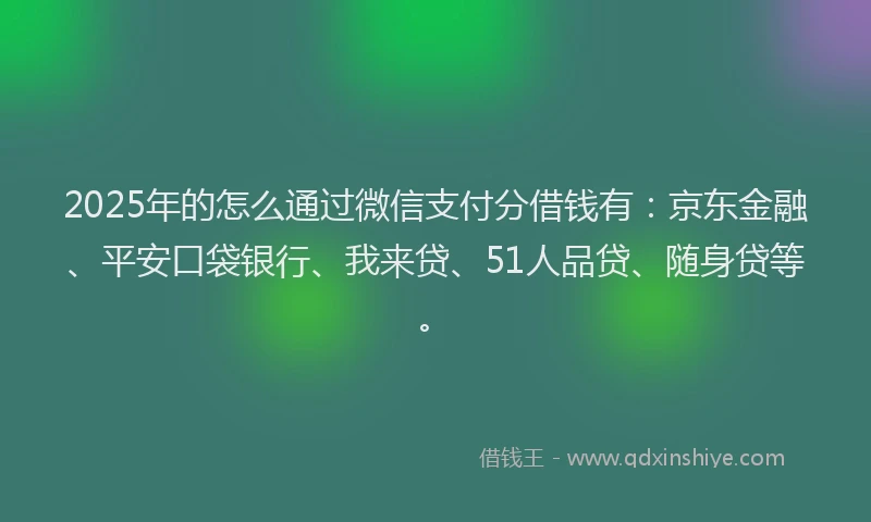 2025年的怎么通过微信支付分借钱有：京东金融、平安口袋银行、我来贷、51人品贷、随身贷等。
