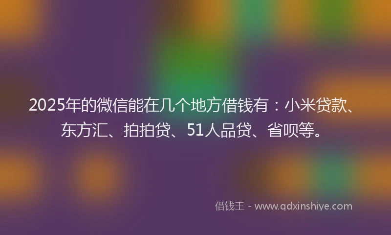 2025年的微信能在几个地方借钱有：小米贷款、东方汇、拍拍贷、51人品贷、省呗等。