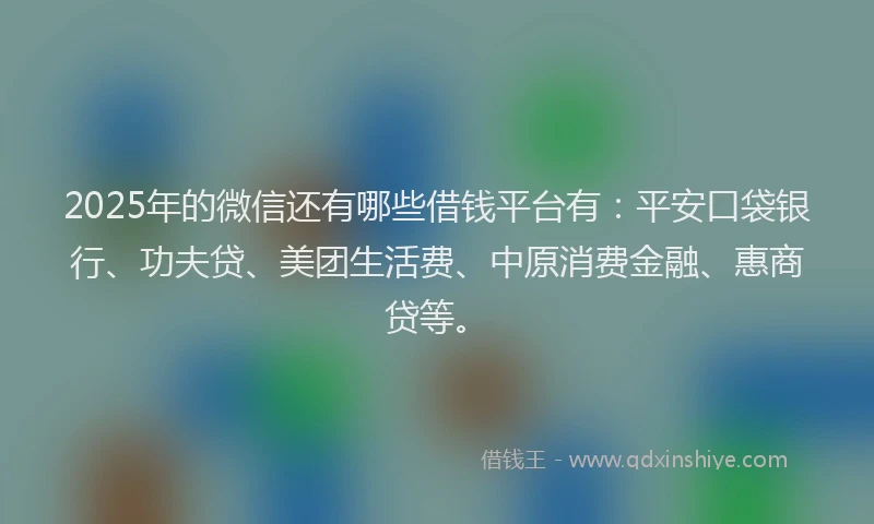 2025年的微信还有哪些借钱平台有：平安口袋银行、功夫贷、美团生活费、中原消费金融、惠商贷等。