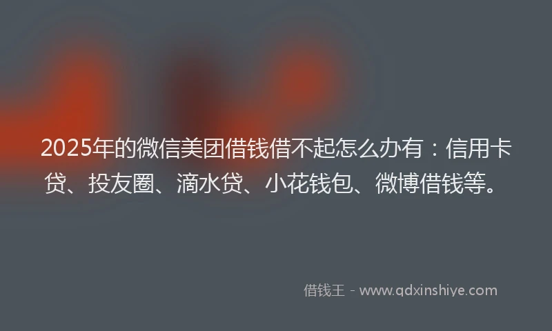 2025年的微信美团借钱借不起怎么办有：信用卡贷、投友圈、滴水贷、小花钱包、微博借钱等。