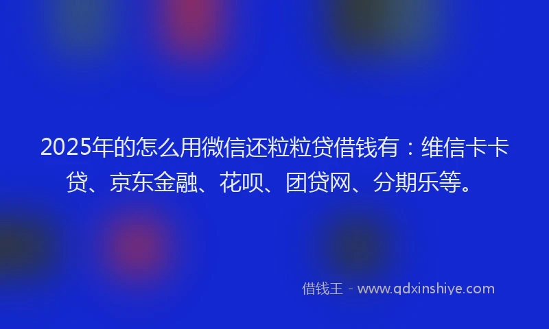 2025年的怎么用微信还粒粒贷借钱有：维信卡卡贷、京东金融、花呗、团贷网、分期乐等。