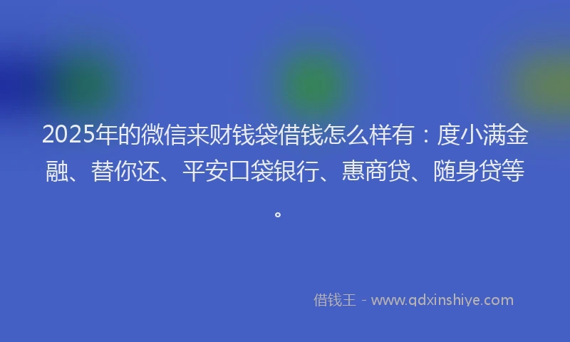 2025年的微信来财钱袋借钱怎么样有：度小满金融、替你还、平安口袋银行、惠商贷、随身贷等。