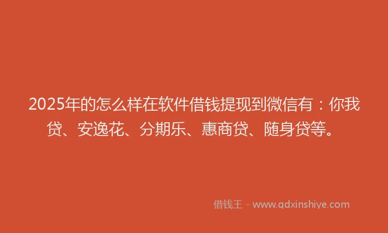2025年的怎么样在软件借钱提现到微信有：你我贷、安逸花、分期乐、惠商贷、随身贷等。