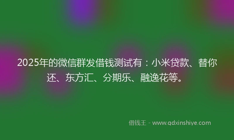 2025年的微信群发借钱测试有：小米贷款、替你还、东方汇、分期乐、融逸花等。
