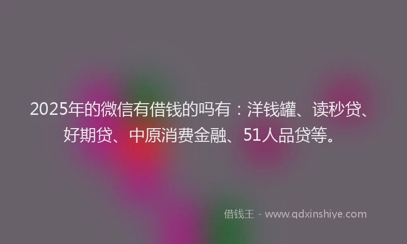 2025年的微信有借钱的吗有：洋钱罐、读秒贷、好期贷、中原消费金融、51人品贷等。