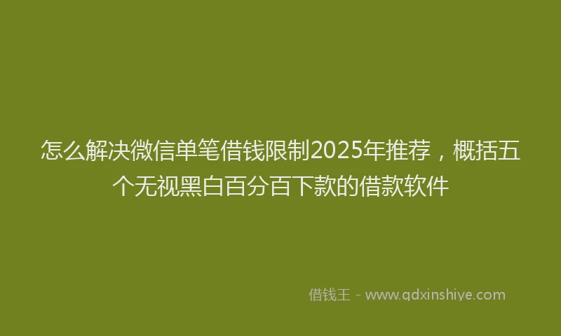 怎么解决微信单笔借钱限制2025年推荐，概括五个无视黑白百分百下款的借款软件