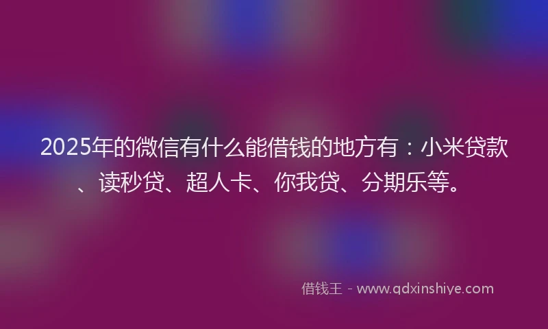 2025年的微信有什么能借钱的地方有：小米贷款、读秒贷、超人卡、你我贷、分期乐等。