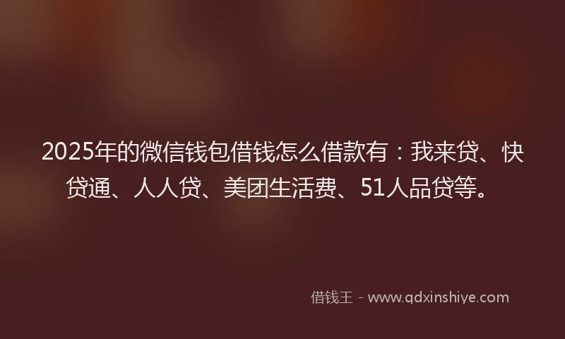2025年的微信钱包借钱怎么借款有：我来贷、快贷通、人人贷、美团生活费、51人品贷等。