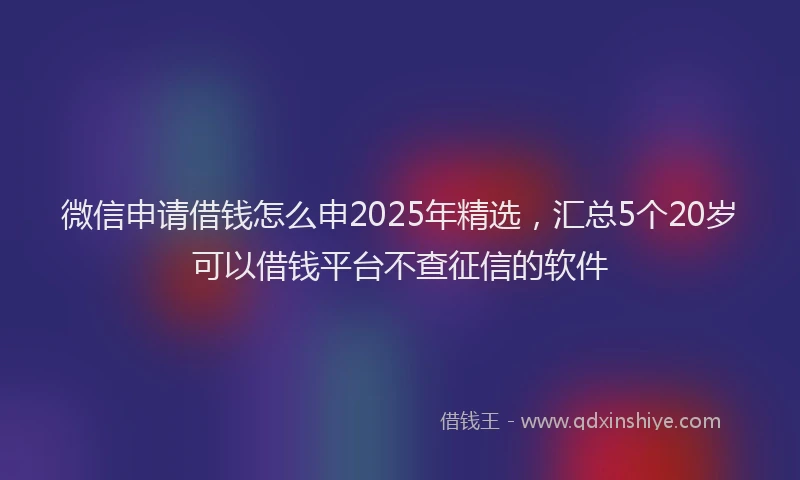 微信申请借钱怎么申2025年精选，汇总5个20岁可以借钱平台不查征信的软件