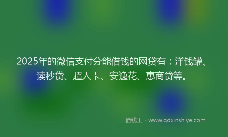 2025年的微信支付分能借钱的网贷有：洋钱罐、读秒贷、超人卡、安逸花、惠商贷等。