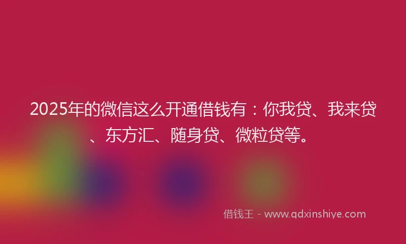 2025年的微信这么开通借钱有：你我贷、我来贷、东方汇、随身贷、微粒贷等。