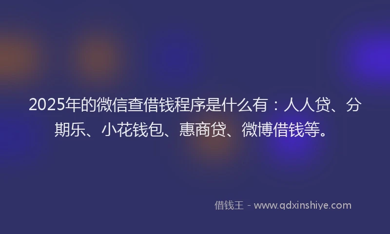 2025年的微信查借钱程序是什么有：人人贷、分期乐、小花钱包、惠商贷、微博借钱等。