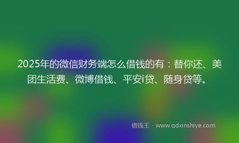 2025年的微信财务端怎么借钱的有：替你还、美团生活费、微博借钱、平安i贷、随身贷等。