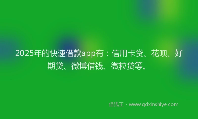 2025年的快速借款app有：信用卡贷、花呗、好期贷、微博借钱、微粒贷等。