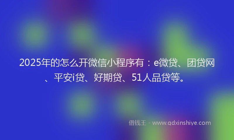 2025年的怎么开微信小程序有：e微贷、团贷网、平安i贷、好期贷、51人品贷等。