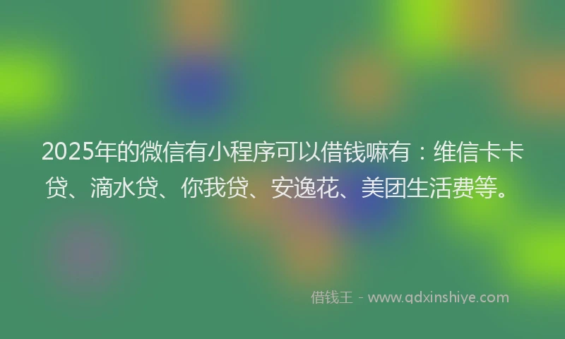 2025年的微信有小程序可以借钱嘛有：维信卡卡贷、滴水贷、你我贷、安逸花、美团生活费等。