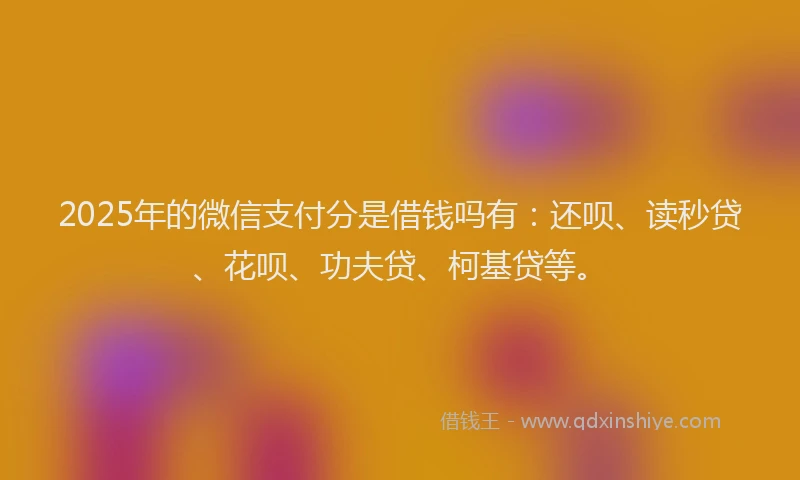 2025年的微信支付分是借钱吗有：还呗、读秒贷、花呗、功夫贷、柯基贷等。