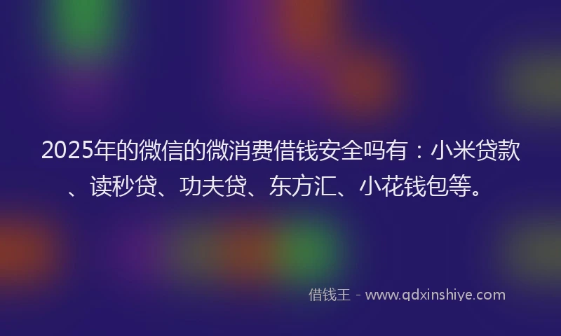 2025年的微信的微消费借钱安全吗有：小米贷款、读秒贷、功夫贷、东方汇、小花钱包等。