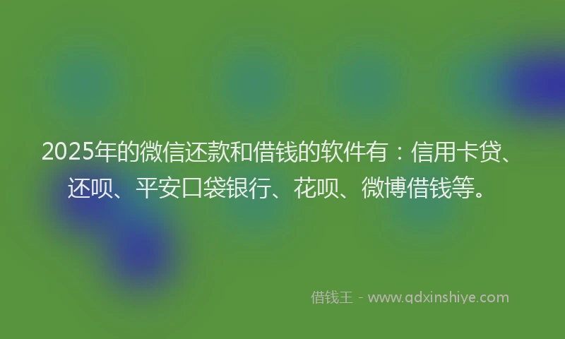 2025年的微信还款和借钱的软件有：信用卡贷、还呗、平安口袋银行、花呗、微博借钱等。