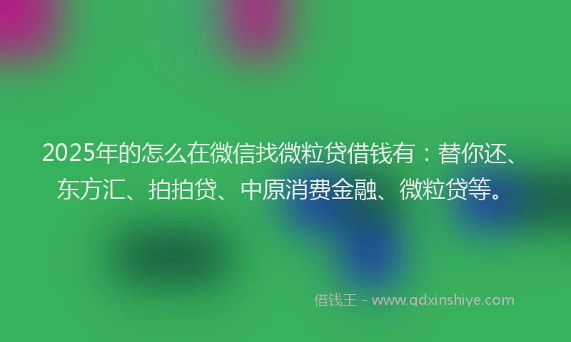 2025年的怎么在微信找微粒贷借钱有：替你还、东方汇、拍拍贷、中原消费金融、微粒贷等。