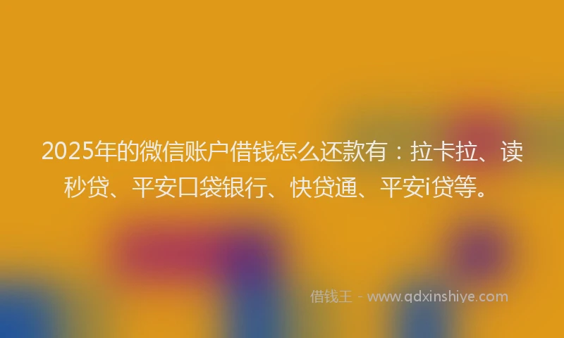 2025年的微信账户借钱怎么还款有：拉卡拉、读秒贷、平安口袋银行、快贷通、平安i贷等。