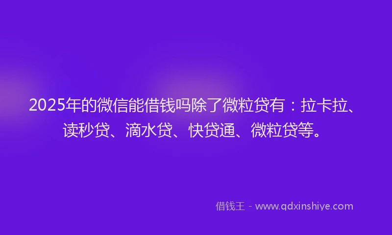 2025年的微信能借钱吗除了微粒贷有：拉卡拉、读秒贷、滴水贷、快贷通、微粒贷等。