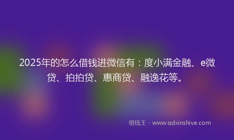 2025年的怎么借钱进微信有：度小满金融、e微贷、拍拍贷、惠商贷、融逸花等。