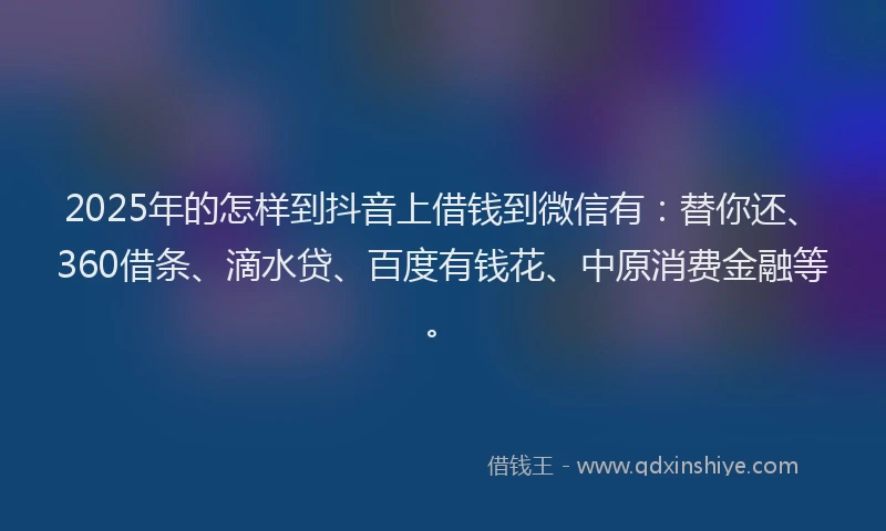 2025年的怎样到抖音上借钱到微信有：替你还、360借条、滴水贷、百度有钱花、中原消费金融等。