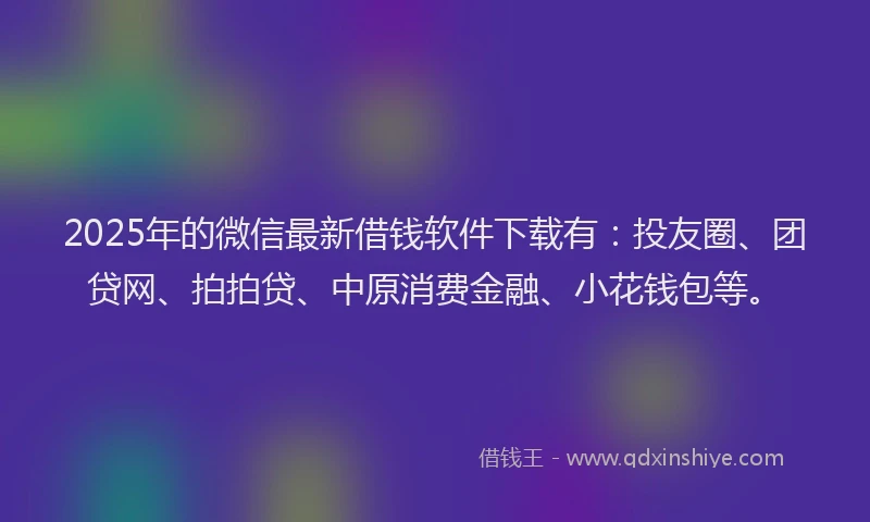 2025年的微信最新借钱软件下载有：投友圈、团贷网、拍拍贷、中原消费金融、小花钱包等。