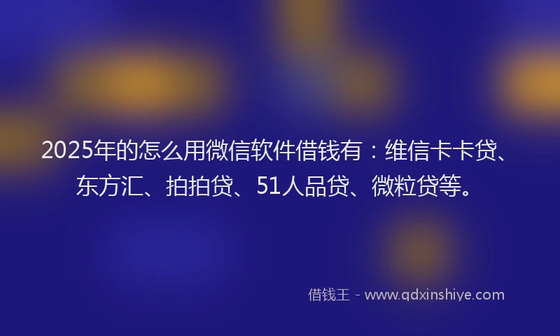 2025年的怎么用微信软件借钱有：维信卡卡贷、东方汇、拍拍贷、51人品贷、微粒贷等。