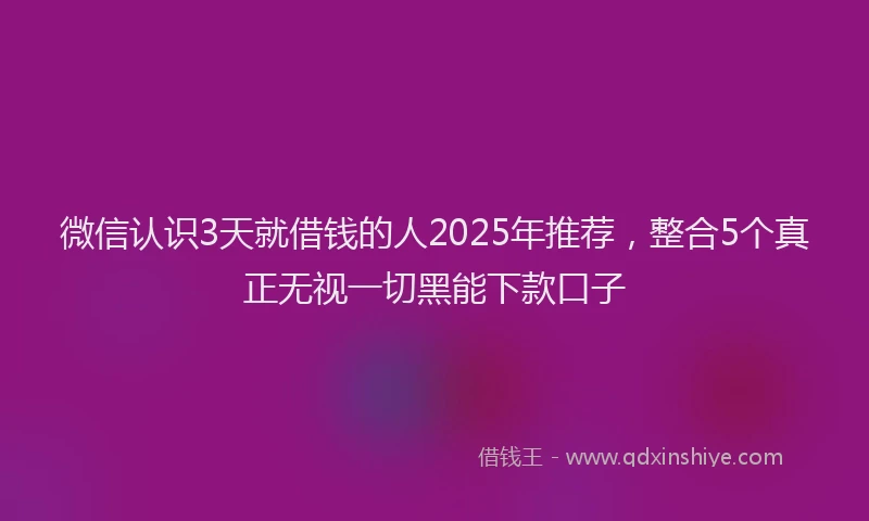 微信认识3天就借钱的人2025年推荐，整合5个真正无视一切黑能下款口子